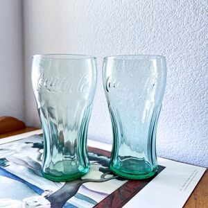 Coca Cola Green Libbey Set of 2 Collectible Glasses 16.75 ounces